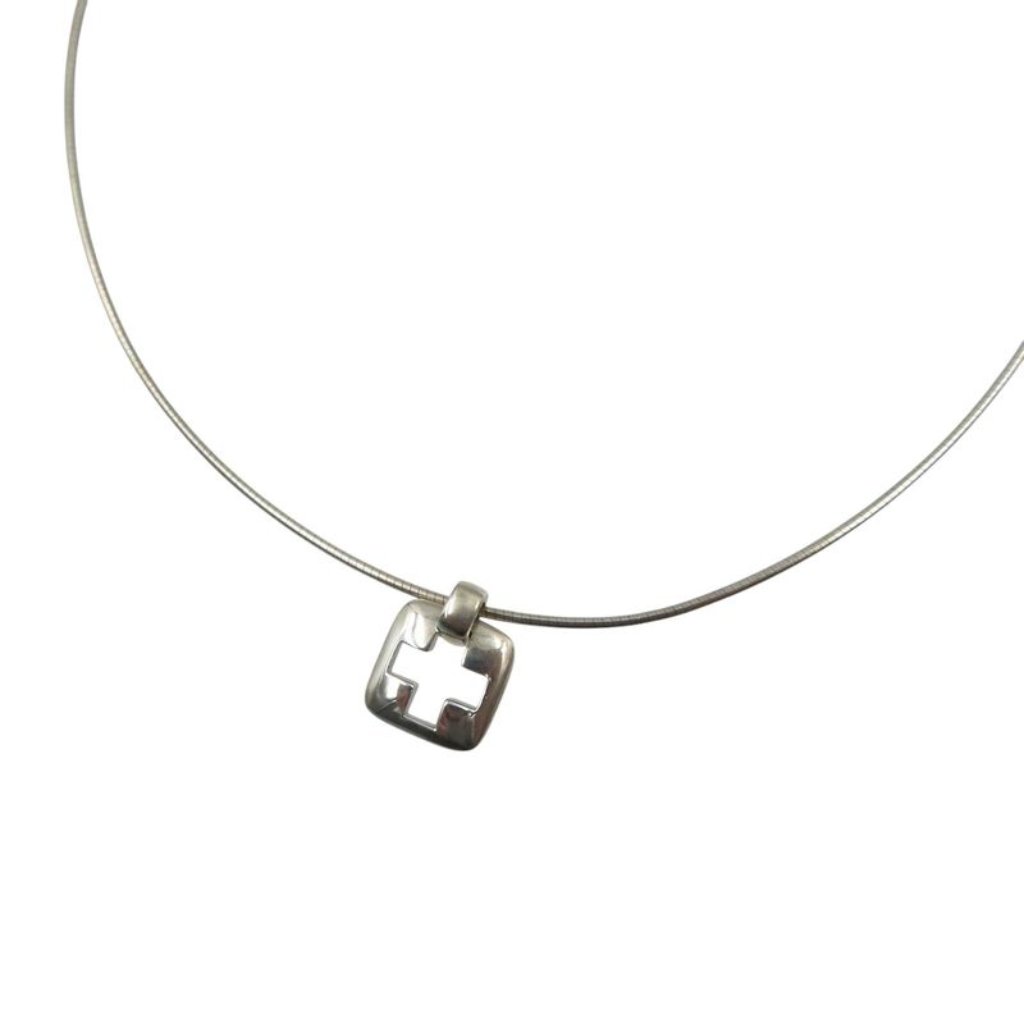 Tiffany & Co Open Cross Square Silver 925 Pendant Necklace 0938